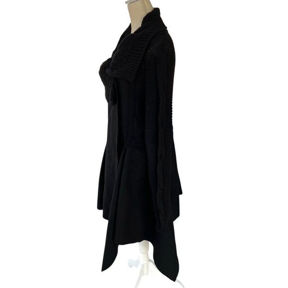 Sisley Limited Edition Cable Knit Wool Blend Hankerchief Hem Shacket Black Sz M - Picture 2 of 9
